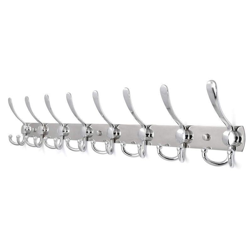 WEBI Coat Rack Wall Mount Long,8 Tri Hooks for Hanging Coats,30 inch Hook Rack Rail,Coat Hanger Wall Mounted for Clothes,Jacket,Hats,Chrome - Image 1